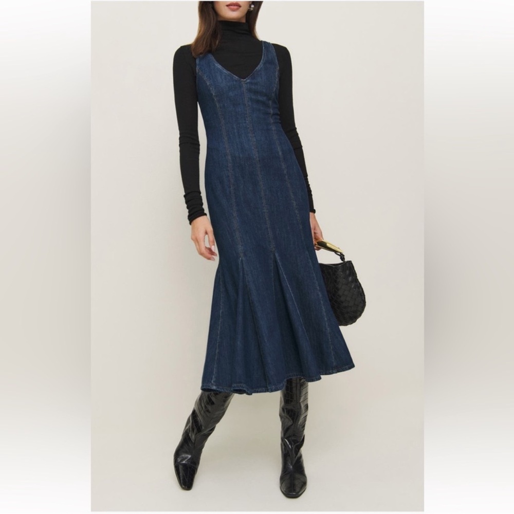 Reformation Serafina Denim Midi Dress NWT - Picture 3 of 11